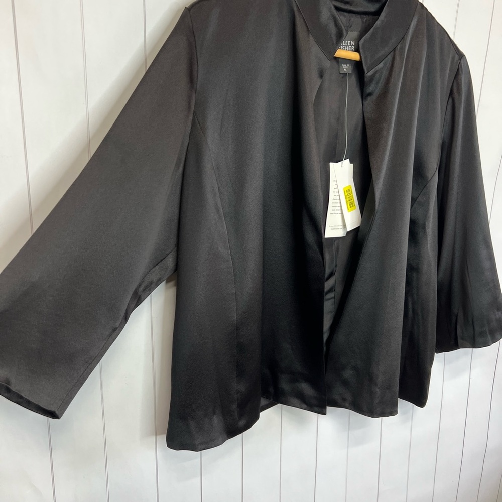 NWT - Eileen Fisher Stand Collar 3/4 Sleeve Jacket - 100% Silk - Petite Large - Picture 4 of 7